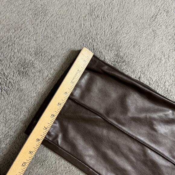 H&M Vegan Leather Pants Womens 10 Stretch Waist Chocolate Brown Straight Leg - Picture 6 of 9